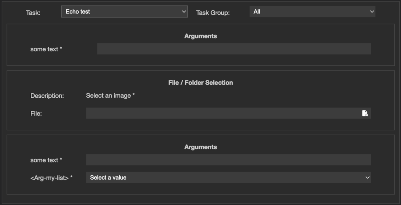 The Task section of the Add Batch dialog, with the task and task group selectors