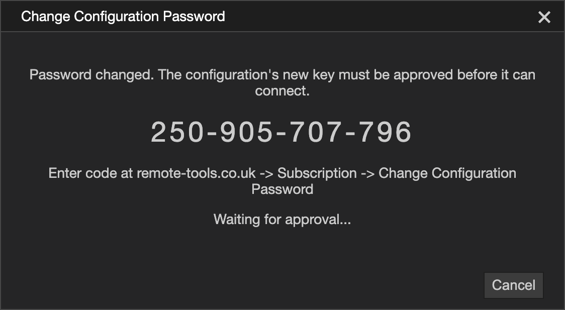 The one-time security code shown on the website