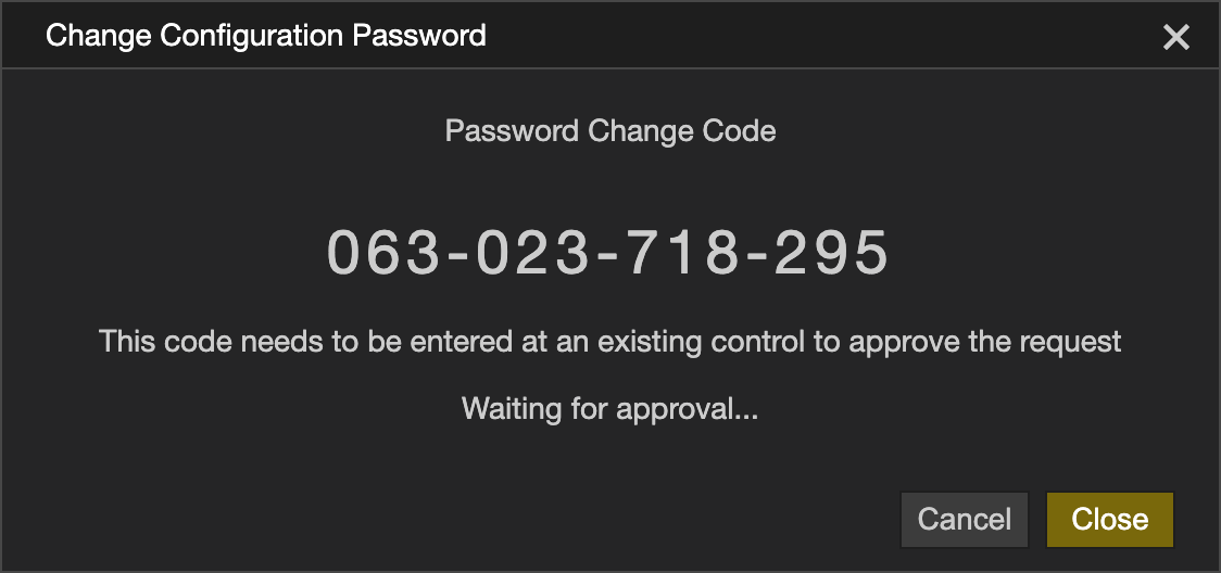 The code displayed on the control being changed