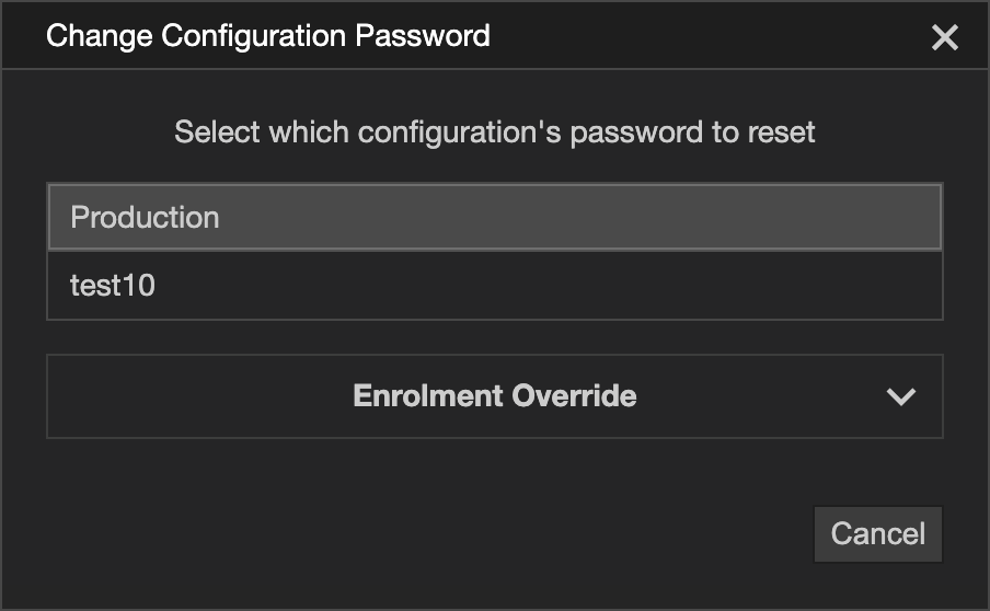 Selecting the configuration whose password is being changed