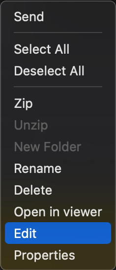 The right-click command menu in the File Manager