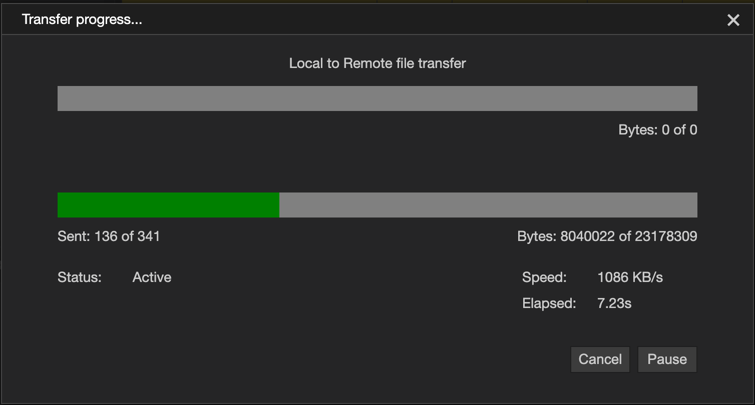 The transfer progress dialog