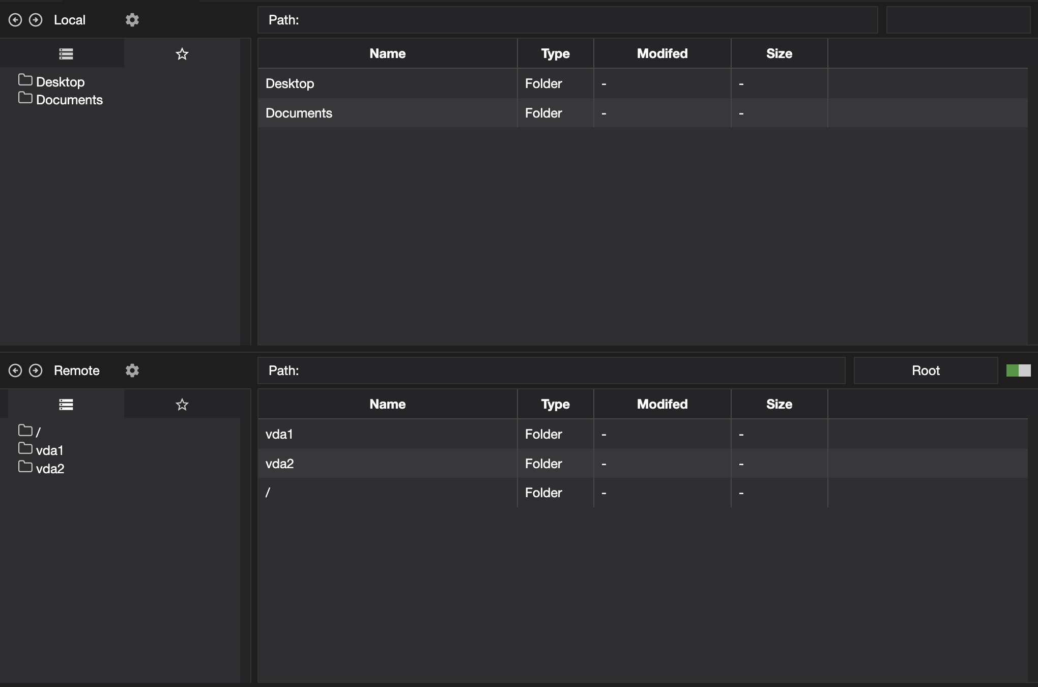 The File Manager, with the control's files beside the agent's