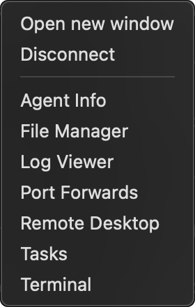 An agent's right-click Function menu