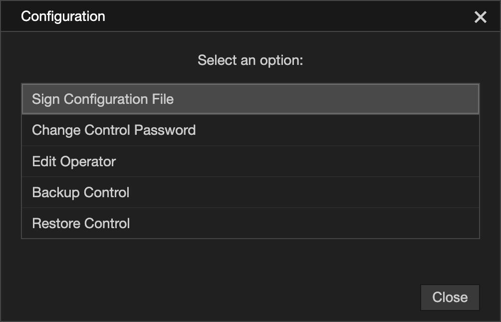 The Configuration menu
