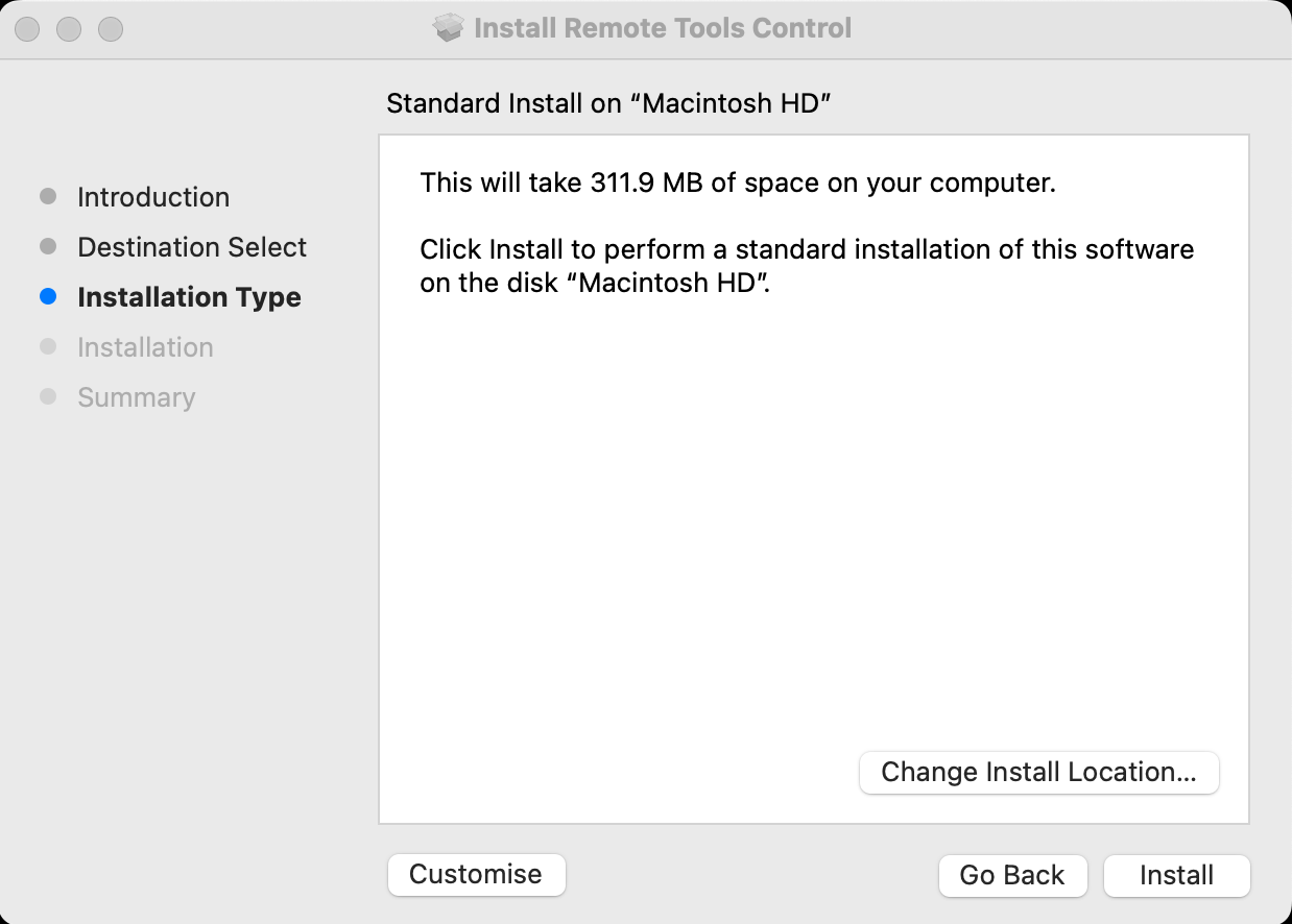 The macOS control package installer
