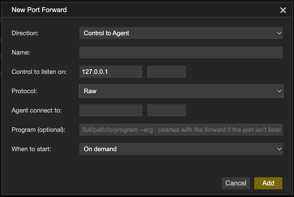 The Add Port Forward dialog
