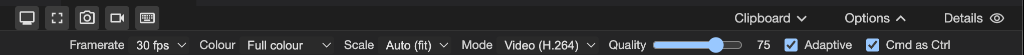 The Remote Desktop toolbar