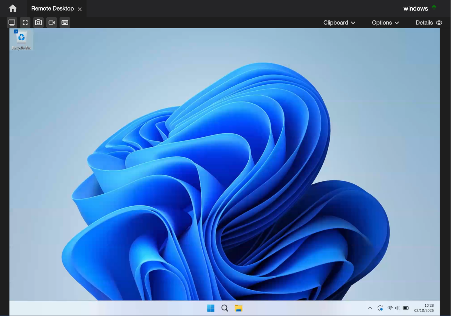 The Remote Desktop window, showing the agent's screen