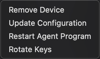 The right-click menu in the devices table