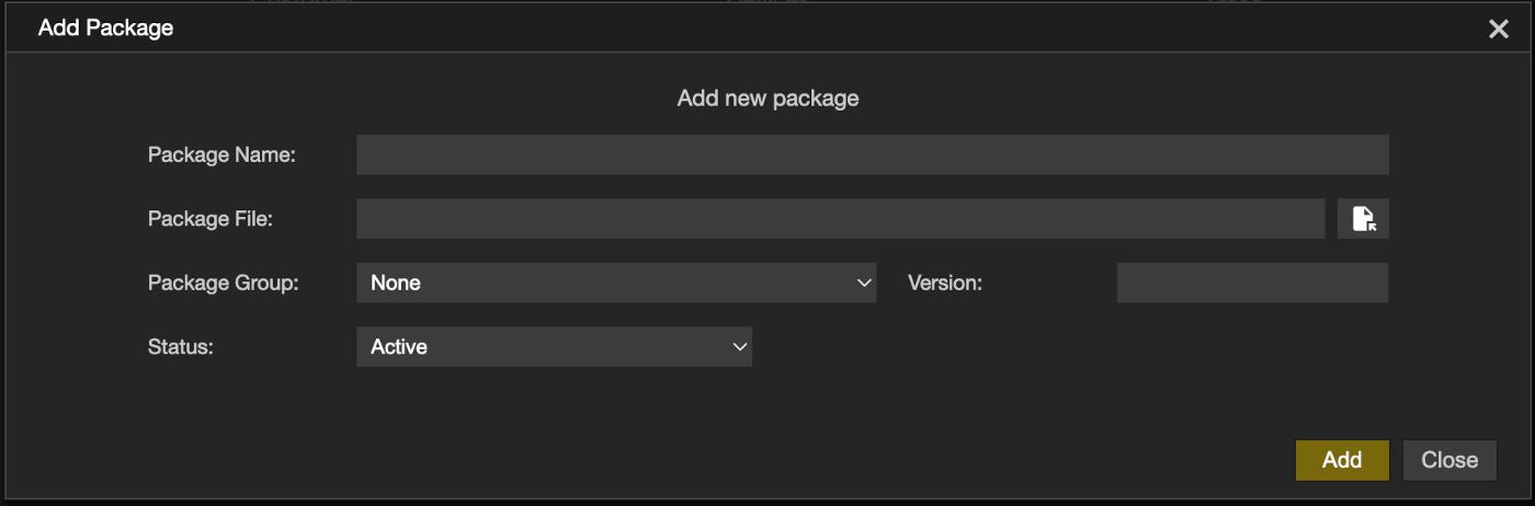 Adding a package in the Tasks settings