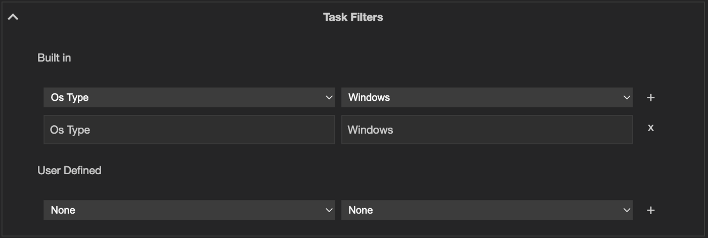 The Task Filters section, deciding which agents a task applies to