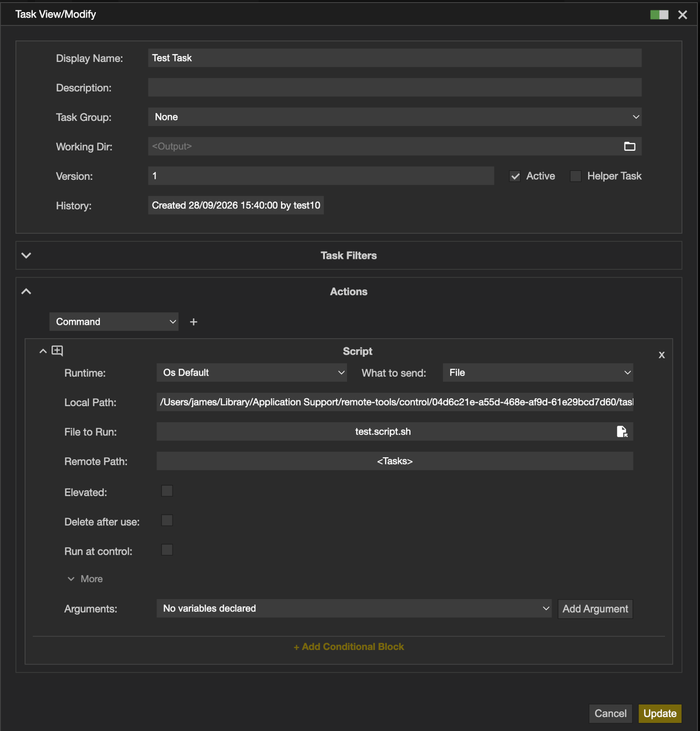 Viewing and modifying a task