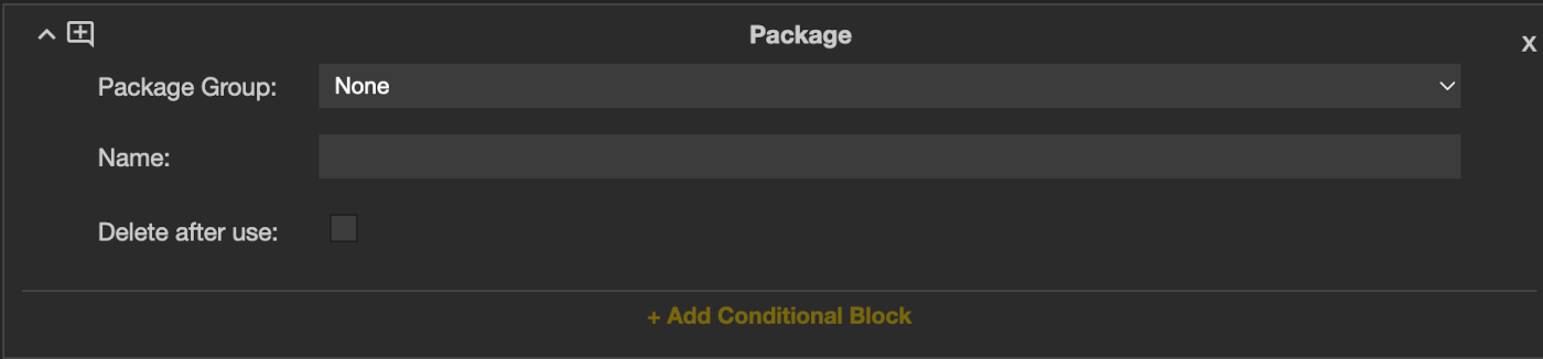 A Package action, sending a saved package to the agent